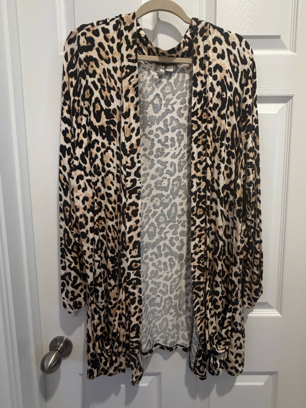 Cato Leopard Print Open-Front Cardigan in Beige and Black